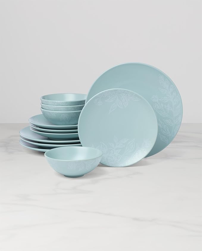 Oneida 897393 Roseto 12-Piece Dinnerware Set French Blue