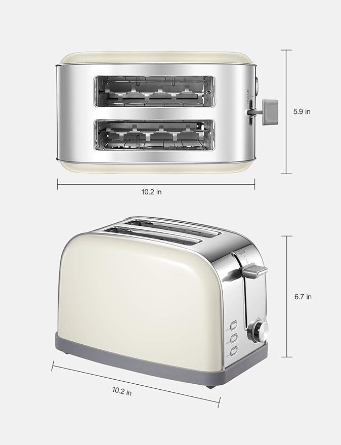 Yabano Retro Bagel Toaster - 2 Slice 2 Extra Wide Slots 7 Shade Settings Defrost/Bagel/Cancel Removable Crumb Tray Stainless Steel Silver