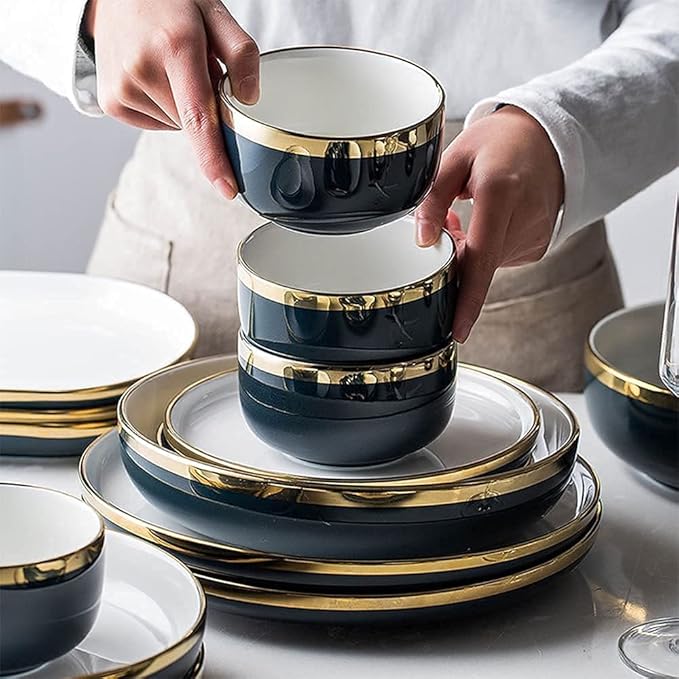 Elegant Dinnerware Set Dinner Plates Bowls Set Color Ink Dinnerware Sets European Classical Ceramic Plate And Bowl Sets Modern Creative Dishware Sets Electroplated Gil11Pcs