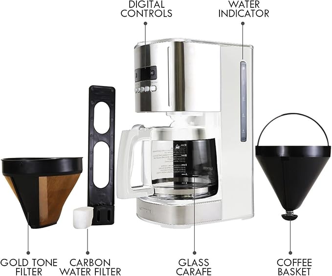 Kenmore drip Coffee Maker - 12 Cup programmable cafe machine with glass pot regular &amp bold brew auto shut off large water reservoir reusable filter kitchen appliances for cafeteria barista Wh