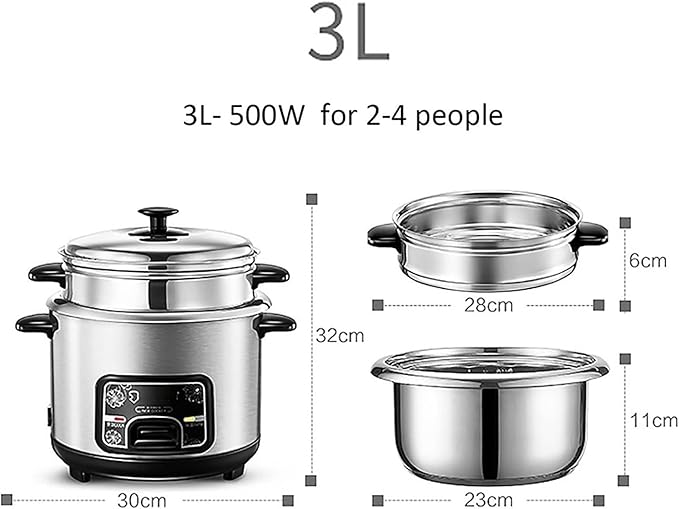 Rice Cooker - Rice Cooker With Steamer Basket With Steamer Rice Cooker (2-6L) 201 Stainless Steel Inner Pot Intelligent Insulation Make Rice &amp Steam Healthy Food &amp Vegetables (Size : 3L)