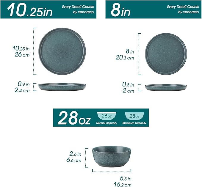 vancasso ZERMATT Plates and Bowls Sets for 6 18 Pieces Stoneware Dinnerware Set for Kitchen Chip Resistant Reactive Glaze Dishes Set for 6 Dishwasher &amp Microwave Safe Blue