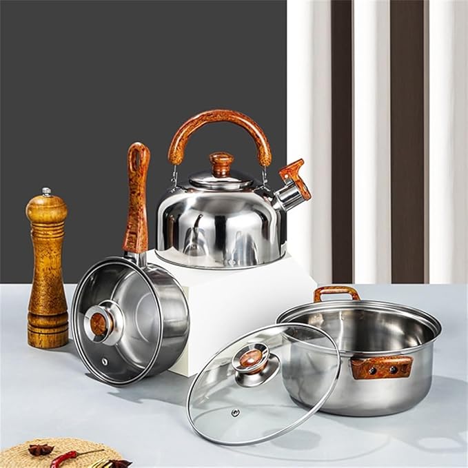 Cookware Kitchen Ware Export Wood Grain Detachable Handle Stainless Steel 12 Piece Set Non Stick Pot Set