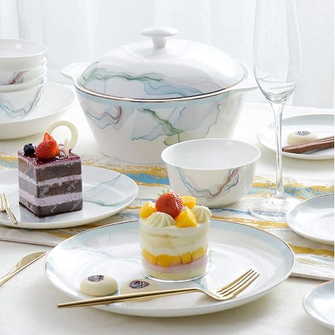 Dinnerware Sets Dish Set56 Pieces Bone China Simple Nordic Style Dinner Set China Phnom Penh Tableware Set Dishes Bowls and Plates for 6-10 People