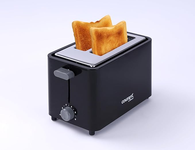 Courant 2-Slice Toaster Cool Touch with Extra Wide Slots For Bread Bagels &amp Waffle with 6 Adjustable Shade Settings Crumb Tray &amp Cancel Function Extra-Lift Feature compact Design - Black