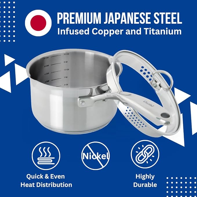 Chantal Induction 21 Steel 1.25 qt SaucePan with Tempered Glass Lid Brushed Stainless Steel