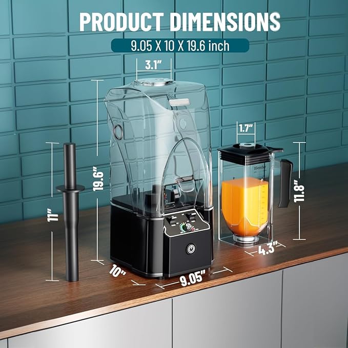 Professional Commercial Blender With Shield Quiet Sound Enclosure 2200W Industries Strong and Quiet Professional-Grade Power Self-Cleaning Black
