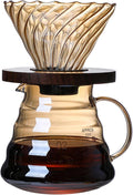 Pour Over Coffee Maker Set 500ML Glass Carafe Coffee Server with Dripper Set V60 Glass Coffee Filter with Wood Base for Home Office Gift 1-4 Cups