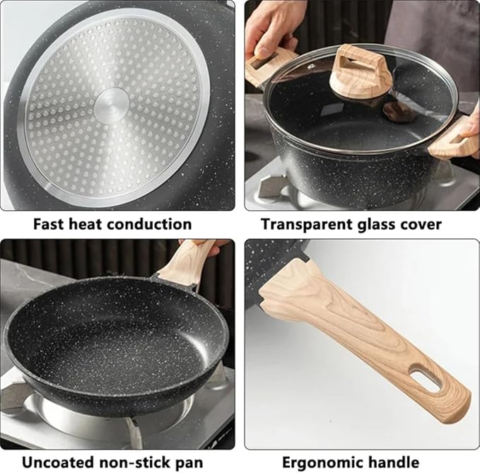 8Pcs Pots and Pans Set Non Stick Kitchen Cookware Nonstick Granite Cooking Sets with Frying Pans Saute Pan Stock Pot Sauce PanBlack8 Pc
