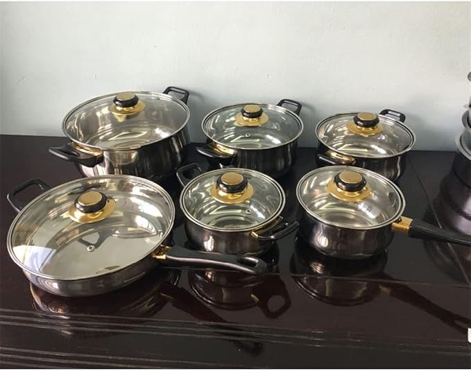 Pots and Pans Sets Frying Pan12 Piece Stainless Steel Cookware Set Kitchen Cookware Set Pots Pots &amp Pans Glass Lid Cooking Tools