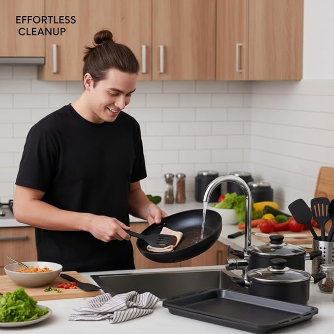 NutriChef Nonstick Cookware Set 20-Piece Premium Kitchen Cookware Set with Pots Pans Bakeware &amp Utensils Non Stick Pots and Pans Compatible with Gas Electric Ceramic &amp Induction Cooktops