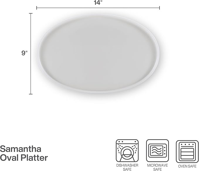 Mikasa Samantha Oval Bone China Lightweight Chip Resisant Serving Tray 14 Inch White
