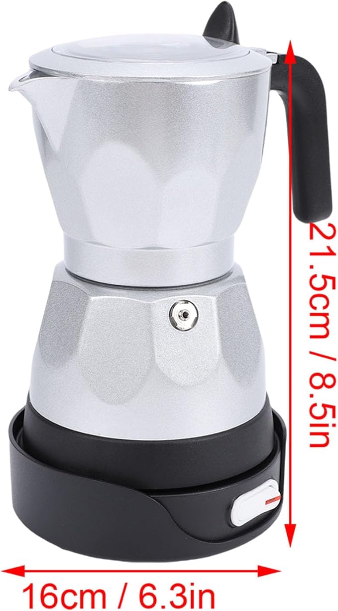 Electric Mocha Pot 3 Cup Aluminum Machine Portable Electric Italian Cuban Coffee Maker with Detachable Base Mocha Maker for Home Travel Office (Silver)