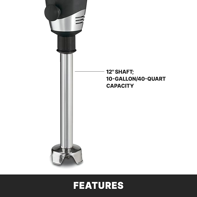 Waring Commerical WSB50 Big Stix Heavy Duty Immersion Blender 12 Removable Shaft 1 HP/700 Watt Variable Speed Motor 120V 5-15 Phase PlugBlack/Silver