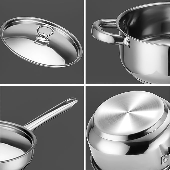 Stainless Steel Cookware Set - 15 Piece Stainless Steel Pots and Pans Set Includes 6 Pots and Pans 6 Lids and 3 Utensils Fixed Handles Induction Safe and Dishwasher Safe