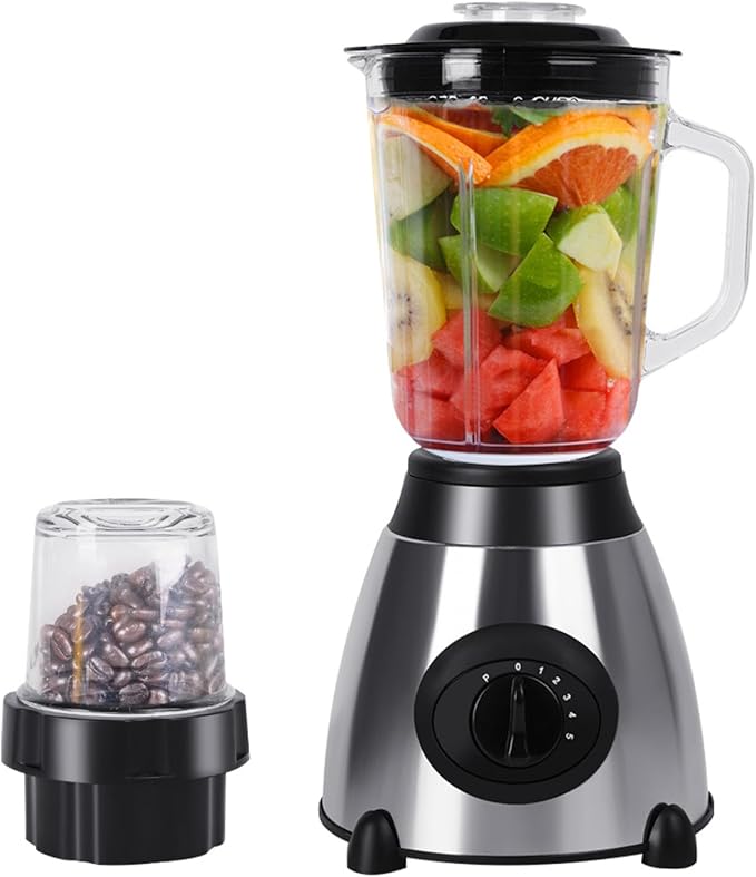 Countertop Blender 850W Blenders for Kitchen 48 Oz Glass Jar 5 Speeds and Pulse for Shakes and Smoothies Frozen Drinks Silver