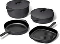 Caraway 8-Piece Enameled Cast Iron Set - 10.5” Skillet Grill Pan 3.5 qt Braiser Pan 6.5 qt Dutch Oven with Lid and Organizers - Non-Toxic 3-Layer Enamel Coating - No Seasoning Required - Charcoal