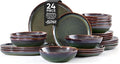 Herogo Stoneware Dinnerware Sets for 8 24 Piece Plates and Bowls Dish Set Irregular Handmade Dinner Ware Dishware for Kitchen Dinning Microwave &amp Dishwasher Safe Lichen Green