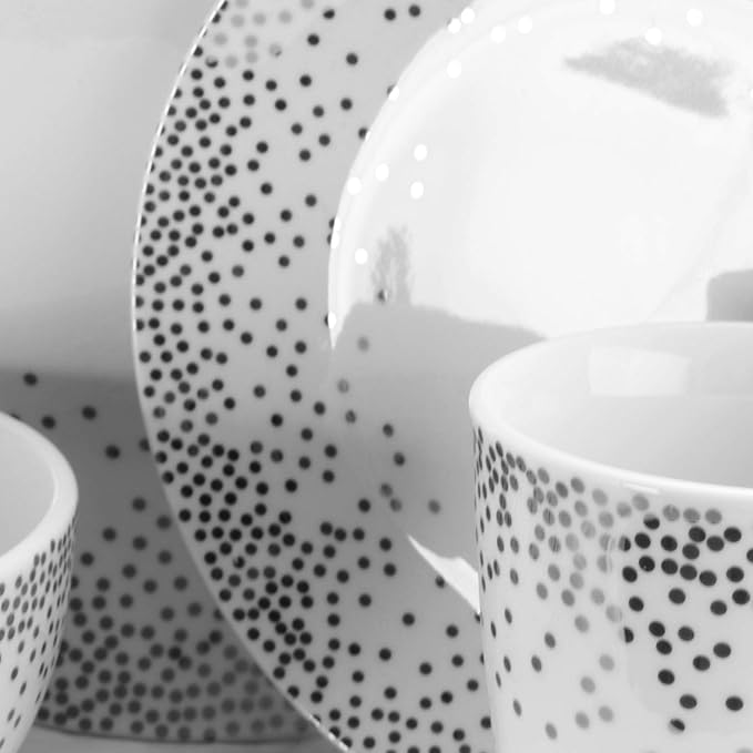 Misc Platinum Dots 16 Piece Round Ceramic Dinnerware Set Grey Textured Modern Contemporary