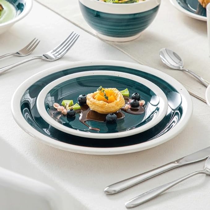 16 Piece Color Stoneware Tableware Set with Dinner Dessert Plate Cereal Pasta Bowl for 4 Person