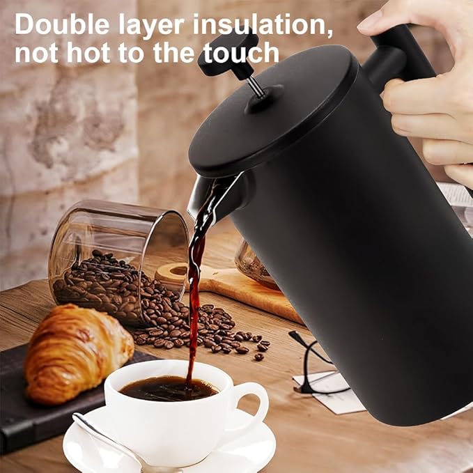 Stainless Steel French Press Coffee Maker 1000ml Double Wall Insulation Coffee Press Easy Press Cafe Brewed Coffeeware with 3 Fil ters Double Walled Large Coffee Press for Bar Cafe Home