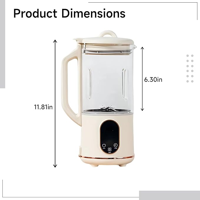 Generic 1200 Ml Plant-Based Milk Maker Beige Blender With Six Functions Automatic Self-Clean Quiet Design Dimensions 6.3 X 4.7 X 11.8 In