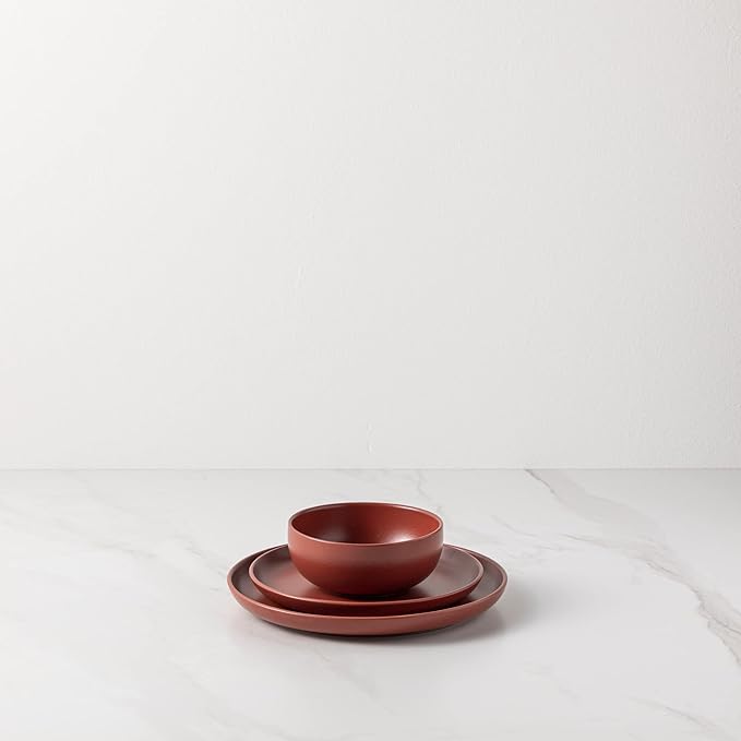 Casafina Ceramic Stoneware 3-Piece Place Setting Service for 1 Pacifica Collection Cayenne | Microwave &amp Dishwasher Safe Dinnerware Set | Food Safe Glazing | Restaurant Quality Tableware