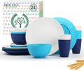 Homienly 24 PCS Wheat Straw Dinnerware Set for 6 Dinner PlatesDessert PlatesCereal BowlsDrinking CupsUnbreakable Dishwasher and Microwave Safe Dish Sets for KitchenOutdoor - Island Series