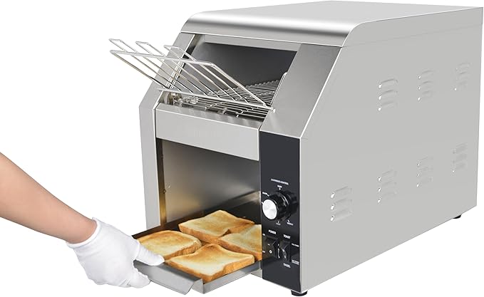 Hakka Commercial Conveyor Toaster 450 Slices/Hour Heavy Duty Conveyor Toaster Stainless Steel Toaster Oven Electric Restaurant Toaster with 3 Opening for Toast Bun Bagel Bread-120V1800W
