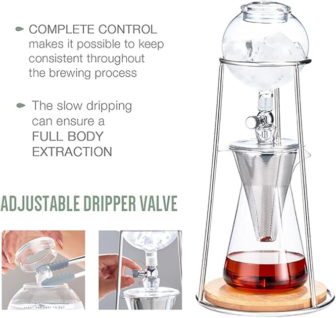Cold Brew Coffee MakerCold Drip Coffee Machine with Adjustable Stainless Steel FilterCold Brew Coffee Tower Iced Coffee Brewer for Home and Office