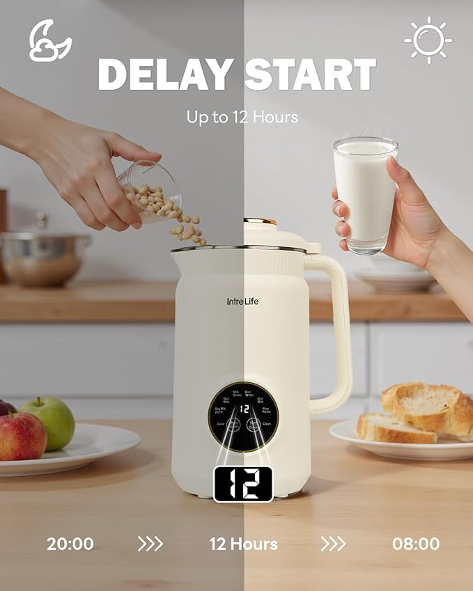 34 oz Nut Milk Maker Machine 8 in 1 Soy Milk Maker with Nut Milk Bag Plant Based Milk Maker for Almond Oat with Delay Start/Keep Warm/Self Cleaning Cream