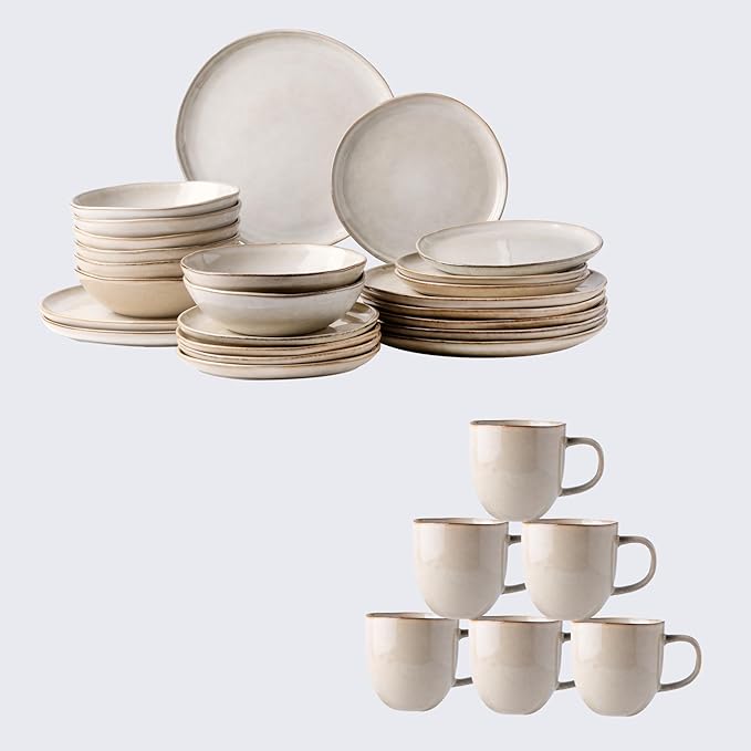 AmorArc 24PCS Ceramic Dinnerware SetsHandmade Reactive Glaze Plates and Bowls SetsHighly Chip and Crack Resistant | Dishwasher &amp Microwave Safe Dishes Set Service for 4 (24pc)