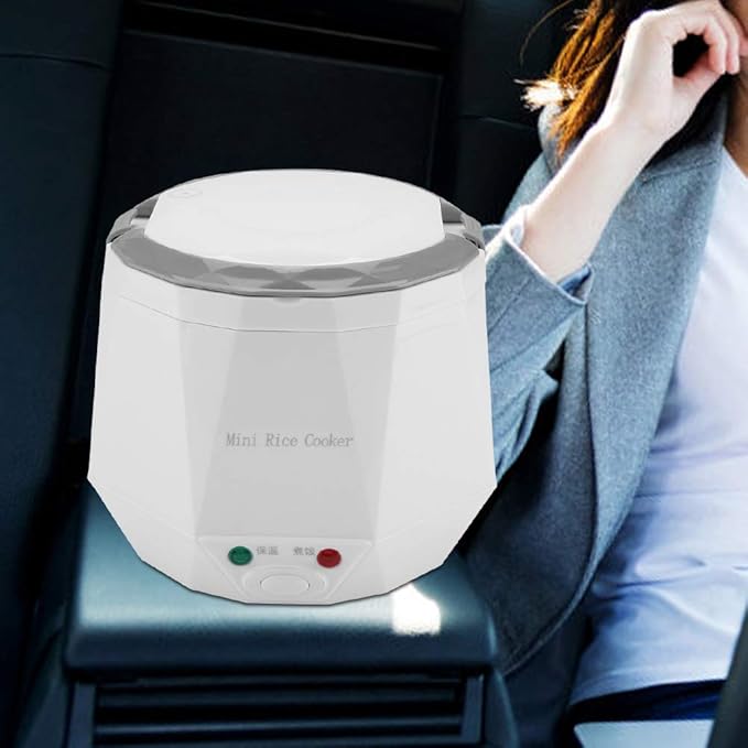 Electric Rice Cooker Portable Electric Car Truck Food Steamer Mini Travel Rice Cooker 12V 100W 1.3 L Portable Meal Heater Food Warmer(White)(White)