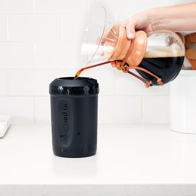 HyperChiller HC2 Patented Iced Coffee/Beverage Cooler NEW IMPROVEDSTRONGER AND MORE DURABLE! Ready in One Minute Reusable for Iced Tea Wine Spirits Alcohol Juice 12.5 Oz Black