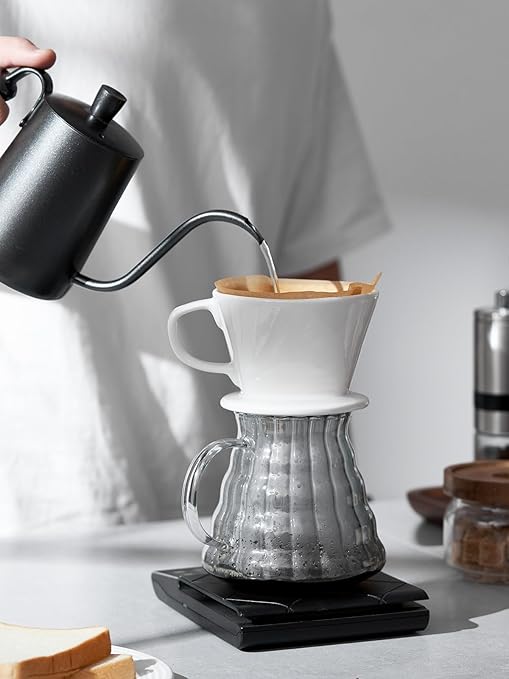 DOWAN 12oz Coffee Mugs Set of 4 and Pour Over Coffee Maker