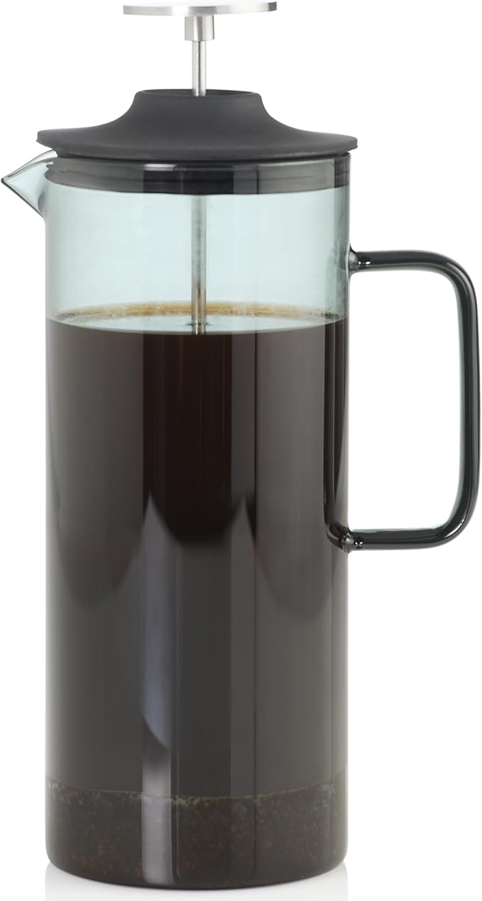 AdHoc French Press Coffee Maker Impact - Manual Brewer with Heat-Resistant Glass &amp Stainless Steel Filter – Barista Tool for Aromatic &amp Full-Flavored Coffee - Dishwasher Safe