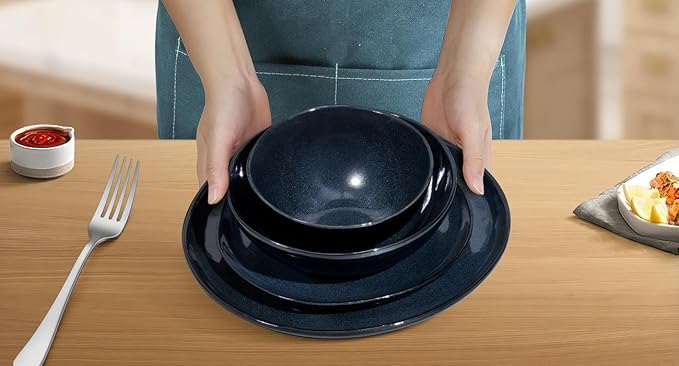 Herogo Stoneware Dinnerware Sets for 6 24 Piece Ceramic Dinner Dishes Set Irregular Handmade Plates and Bowls Dishware Crack and Scratch Resistant Starry Blue