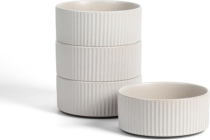 Stone Lain Haven Modern Stoneware 4 Piece Bowls Sets Dish Set for 4 Reactive Glaze Sandy White