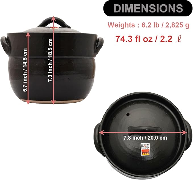 Banko Ware Earthenware Rice Cooker Donabe- Double-Lid Design for Fluffy Rice English manual included for cooking rice Even Heating &amp Enhanced Flavor Experience Made in Japan (3-4 Cups)