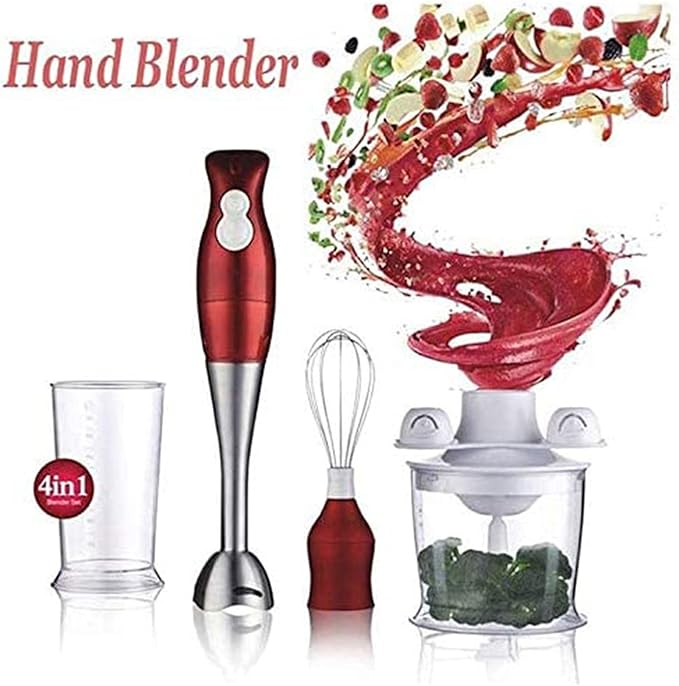 Immersion Hand Blender with Whisk Attachment Quickly Mixes Sauces Purees Soups Smoothies Dips BPA-Free Easy To Clean Stainless Steel/Red