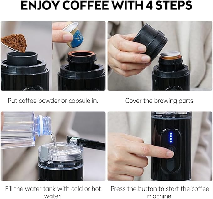 HURRISE Portable Electric Coffee Maker Travel Portable Espresso Machine 12V Car Coffee Maker Camp Coffee Maker for NS Capsules Hiking Office (White)
