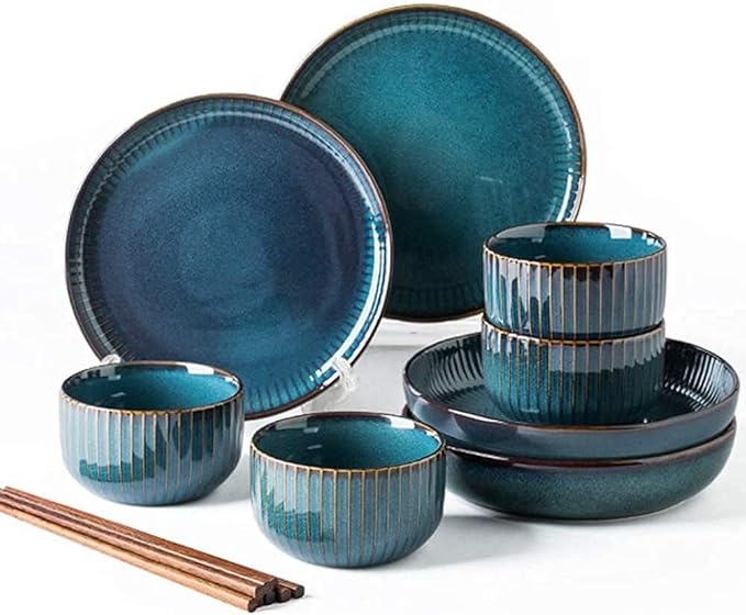 Dinnerware Sets - Luxury Gift Dishes Service Set Dinnerware Sets Stoneware Ceramic Dishes Porcelain Plates and Bowls Sets for 6 8 10 Luxury Bone China Dishware Sets- Dinner Sets(12Pcs)