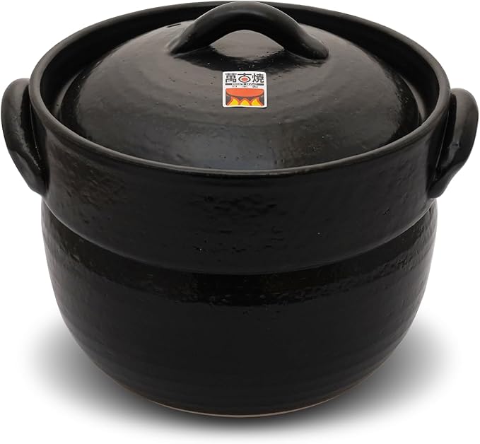 Banko Ware Earthenware Rice Cooker Donabe- Double-Lid Design for Fluffy Rice English manual included for cooking rice Even Heating &amp Enhanced Flavor Experience Made in Japan (3-4 Cups)