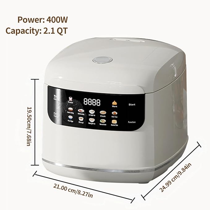 NUNET Electric Mini Rice Cooker 5 Cups Small Rice Cooker Portable 10-in-1 Smart Multi-Functional Cooker Time Control 400W for Soup Mixed Grain Rice Oatmeal Porridge w. Non-Stick Inner Pot (White)