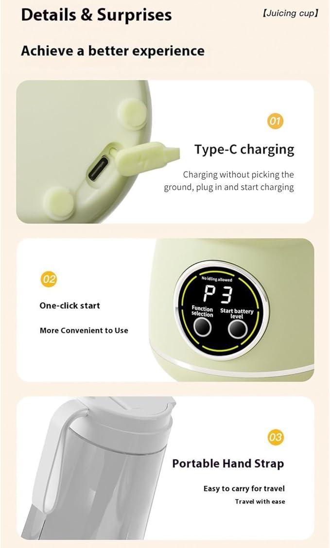 Portable Blender - 550ML Personal Maker for Travel and Gym | Cordless Electric Blender Cup with Leakproof Lid Rechargeable Powerful Motor for Fruit Vegetable Office and Camping Use