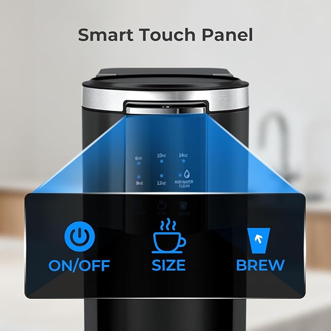 Single Serve Coffee Maker for Ground Coffee6 to 14 Oz Brew Sizes40oz Removable Water TankCompact Portable Coffee Machine for HomeBlack