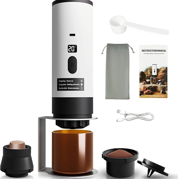 3-in-1 Single Serve Coffee MakerWireless Protable Coffee Machine Vacuum Pressured AvailableAutomatic Extraction and Real-time Heating Vacuum Coffee Maker for TravellingValentines GiftWhite