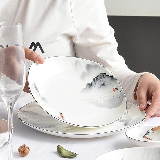 Elegant Dinnerware Set Dinner Plates Bowls Set Porcelain Dishes Dinner Sets Chinese Style Dinner Plates And Bowls In Glazed Microwave Dishware Safe Service For 6/8/10/135Pcs