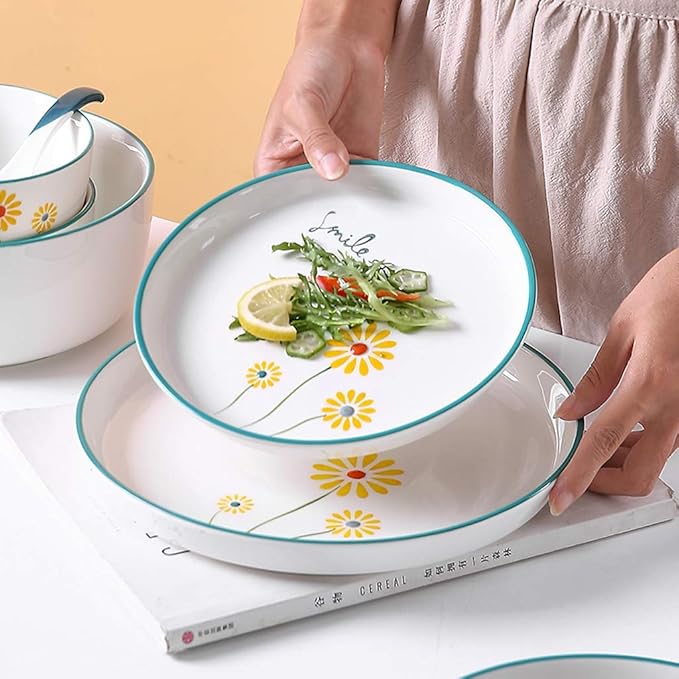 New Dinnerware SetsCeramics Dinnerware Set Creative Daisy Pattern Porcelain Dinner Set Of 52 / Simple Style Plates And Bowls Sets For Family Gathering And Restauran
