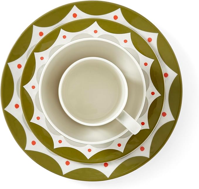 Spode Kit Kemp Dinnerware Set of 4 | Geometric Abstract Design | Stylish Table Setting | Porcelain | Dishwasher and Microwave Safe | Ideal for Pasta Coffee Cereal and More | Home &amp Gathering Us